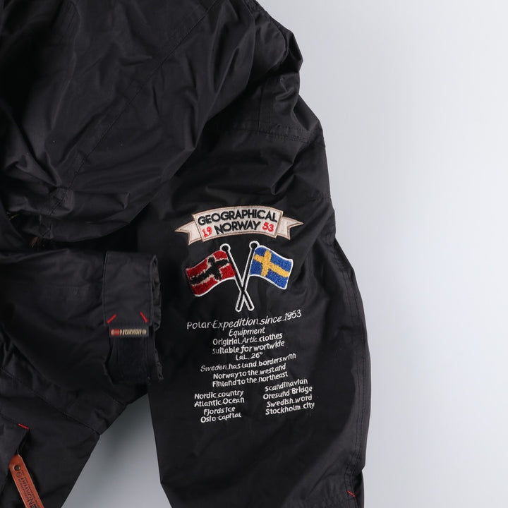 Geographical Norway Flag Pattern Fur-Lined Padded Anorak Parka Puffer Jacket Women's Size Medium polyester black type Vintage Second Hand