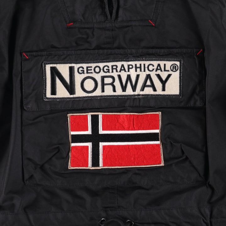 Geographical Norway Flag Pattern Fur-Lined Padded Anorak Parka Puffer Jacket Women's Size Medium polyester black type Vintage Second Hand