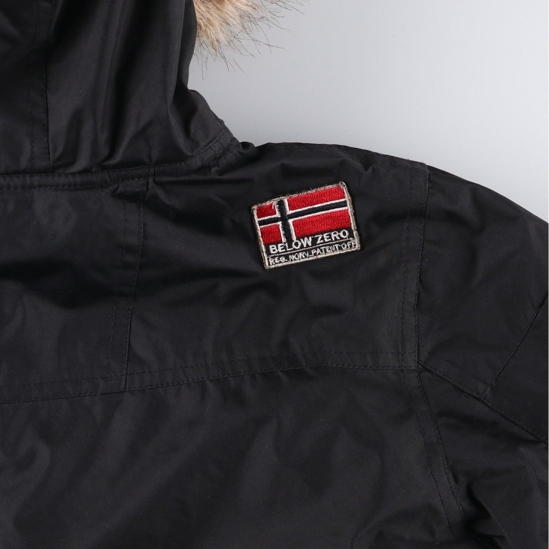 Geographical Norway Flag Pattern Fur-Lined Padded Anorak Parka Puffer Jacket Women's Size Medium polyester black type Vintage Second Hand