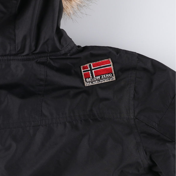 Geographical Norway Flag Pattern Fur-Lined Padded Anorak Parka Puffer Jacket Women's Size Medium polyester black type Vintage Second Hand