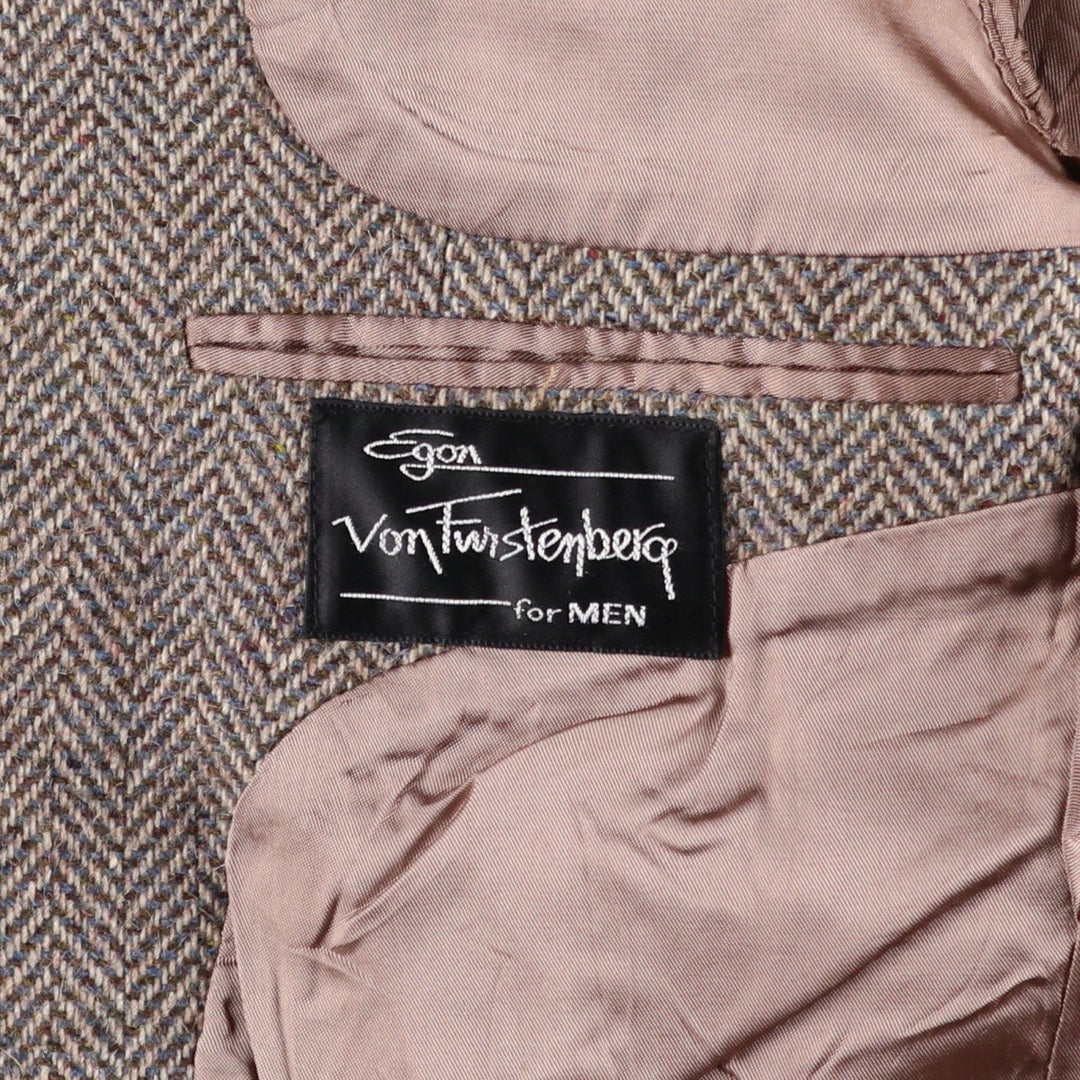 Vintage Egon Von Furstenberg herringbone tweed jacket, made in Italy, size M. unclear Beige type Vintage Second Hand