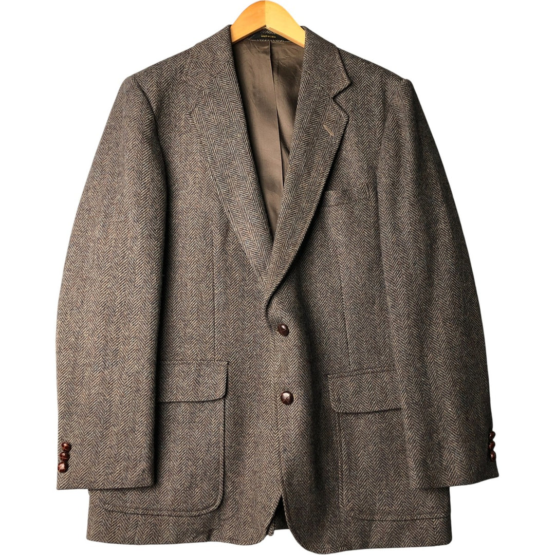 Haggar Imperial Herringbone Wool Tailored Jacket, Made in USA, Men's Size Medium wool brown type Vintage Second Hand