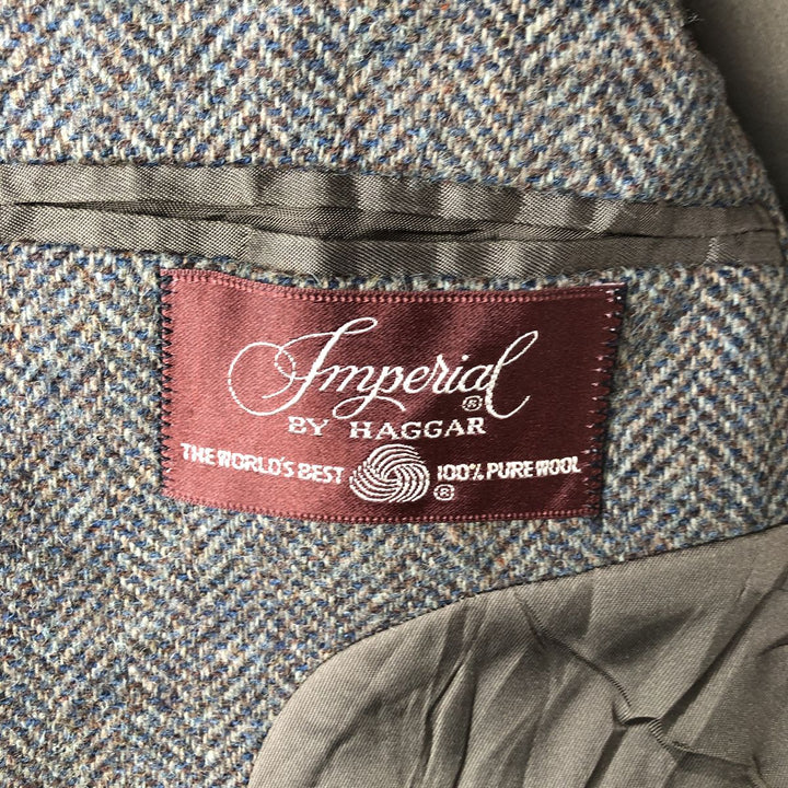 Haggar Imperial Herringbone Wool Tailored Jacket, Made in USA, Men's Size Medium wool brown type Vintage Second Hand