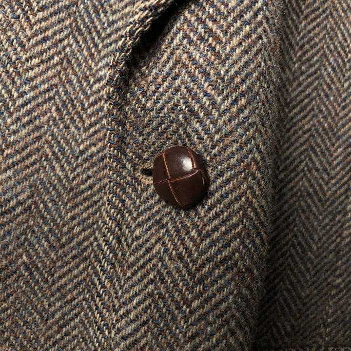 Haggar Imperial Herringbone Wool Tailored Jacket, Made in USA, Men's Size Medium wool brown type Vintage Second Hand