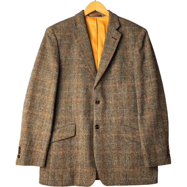 Harris Tweed Check Pattern Herringbone Wool Tailored Jacket, Men's Size L wool brown type Vintage Second Hand