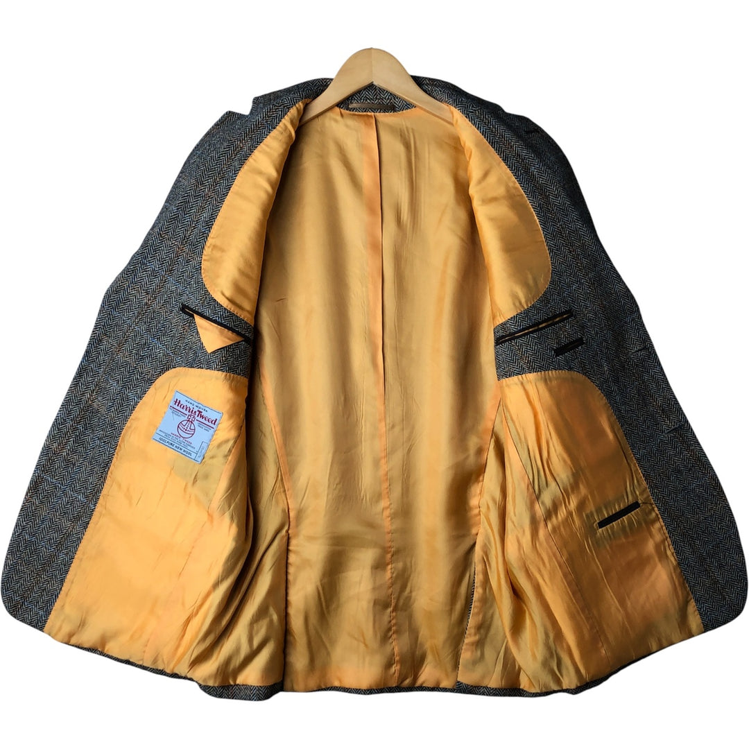 Harris Tweed Check Pattern Herringbone Wool Tailored Jacket, Men's Size L wool brown type Vintage Second Hand