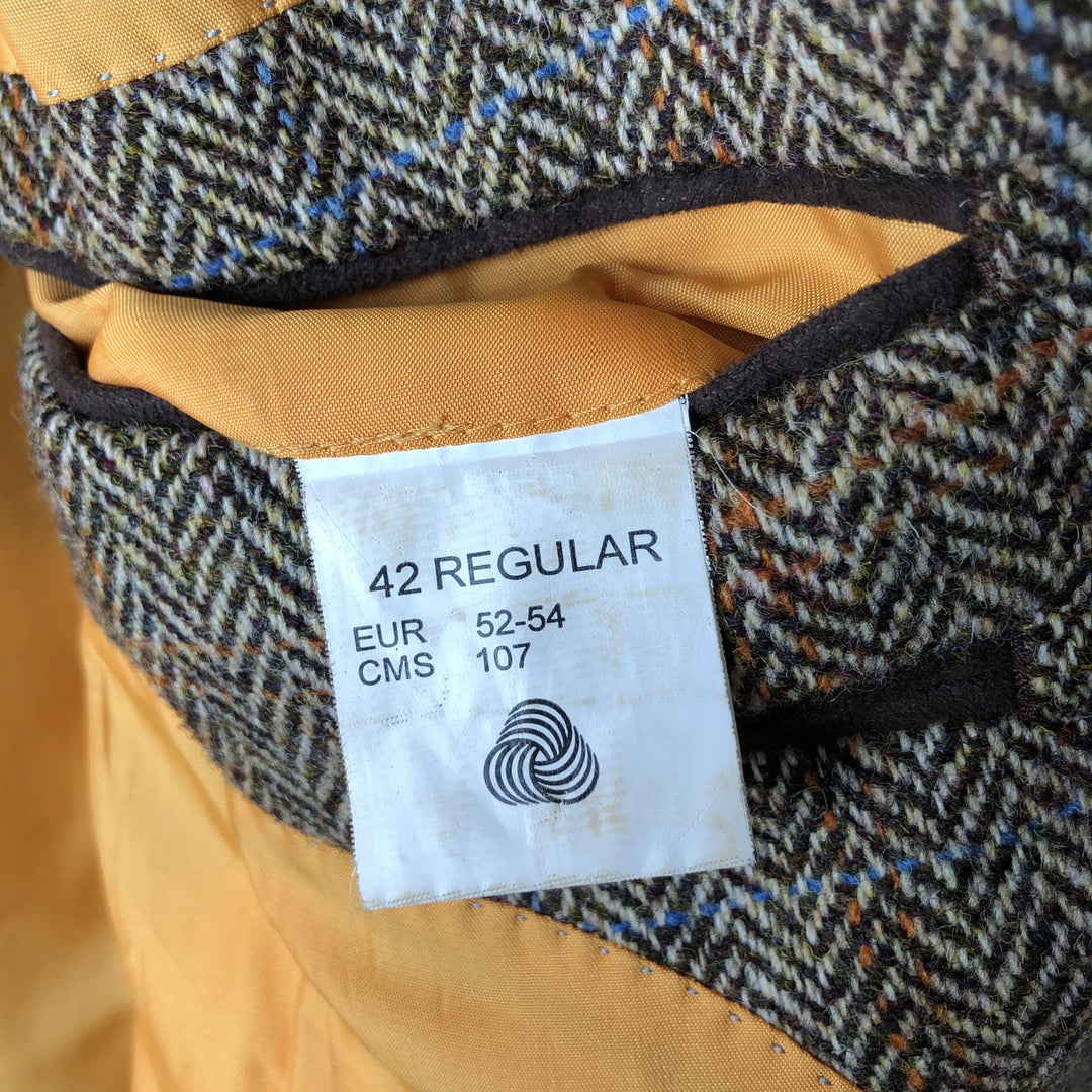 Harris Tweed Check Pattern Herringbone Wool Tailored Jacket, Men's Size L wool brown type Vintage Second Hand