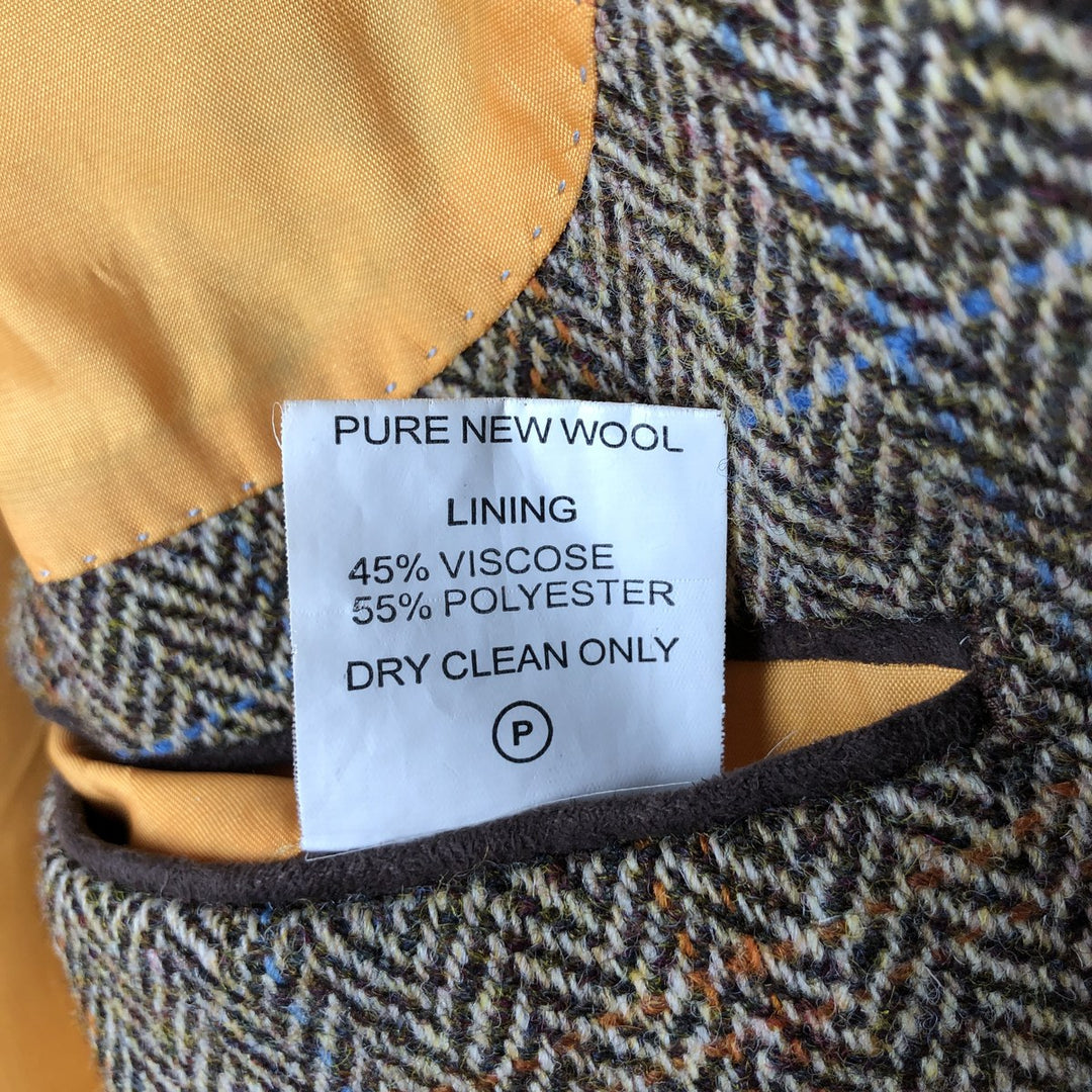 Harris Tweed Check Pattern Herringbone Wool Tailored Jacket, Men's Size L wool brown type Vintage Second Hand