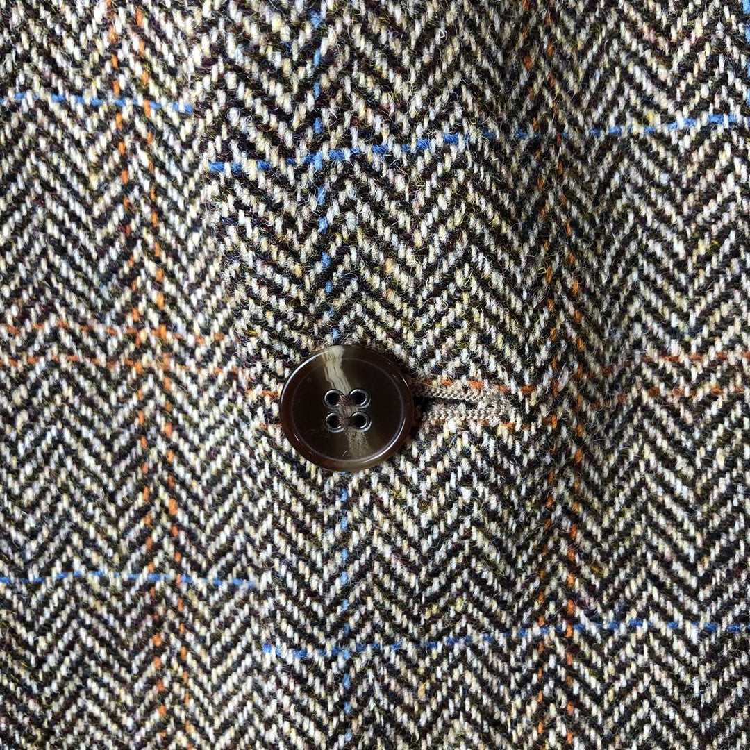 Harris Tweed Check Pattern Herringbone Wool Tailored Jacket, Men's Size L wool brown type Vintage Second Hand
