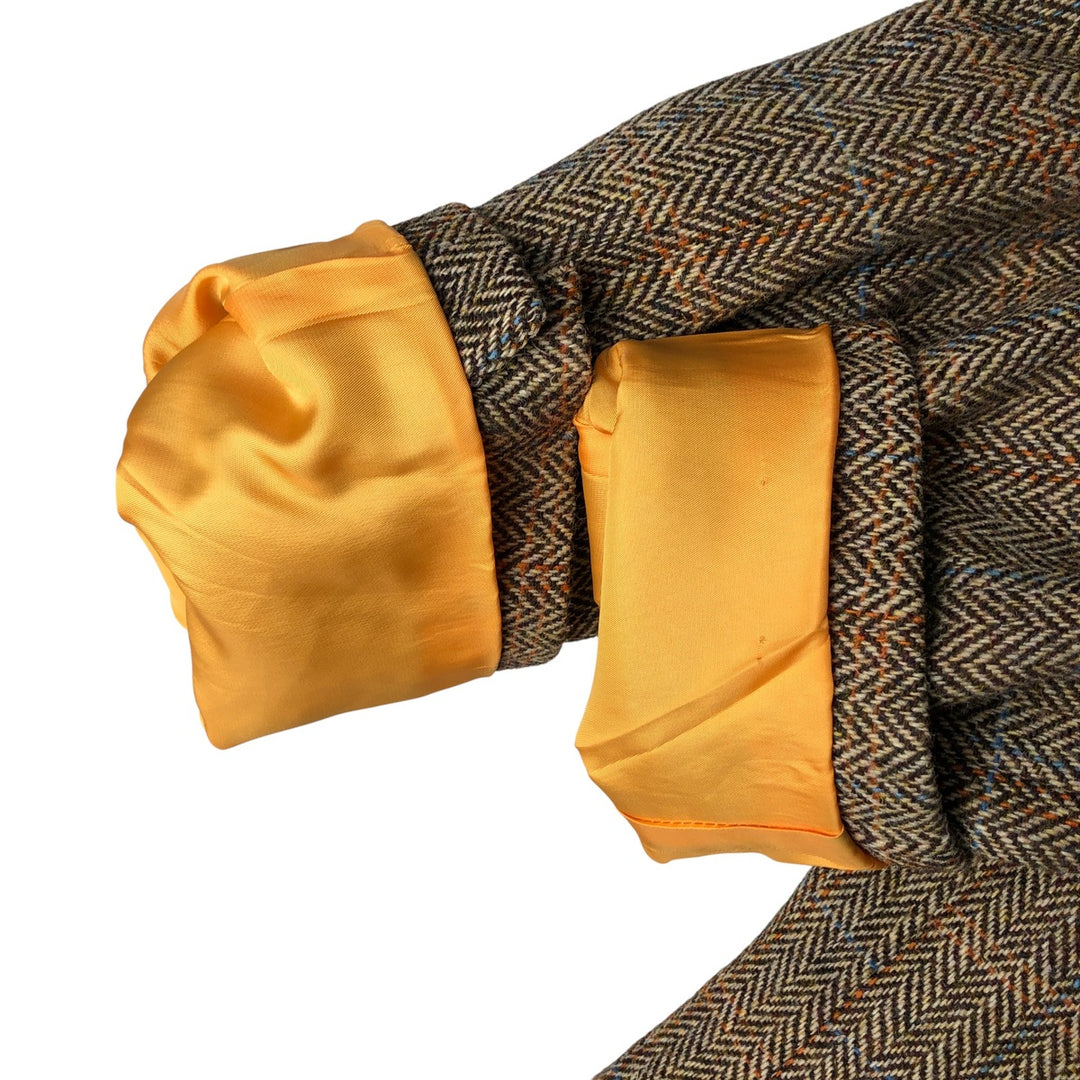 Harris Tweed Check Pattern Herringbone Wool Tailored Jacket, Men's Size L wool brown type Vintage Second Hand