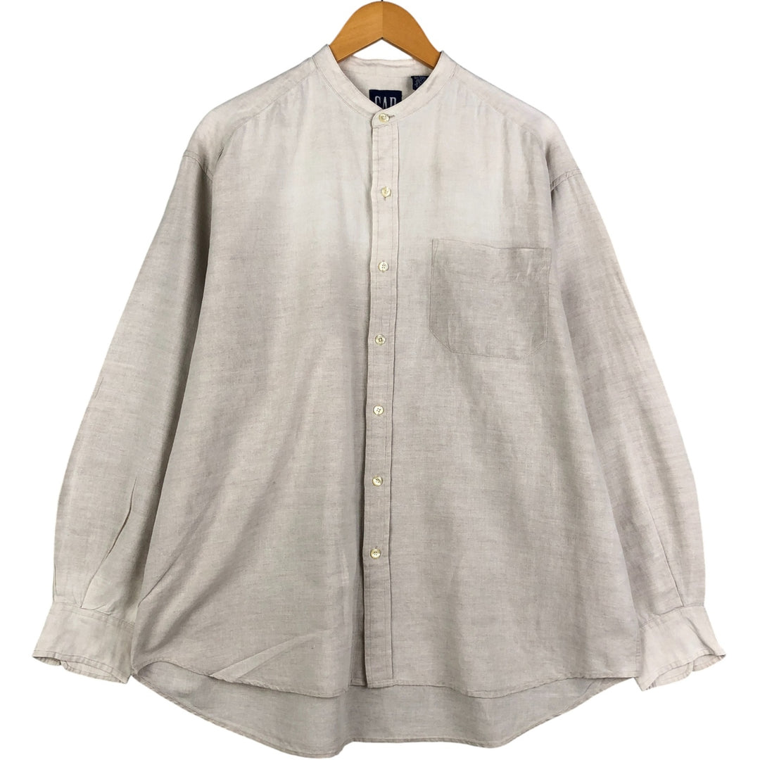 90'S GAP Vintage No-Collar Long Sleeve Linen and Cotton Shirt, Men's Size L cotton unbleached Vintage Second Hand