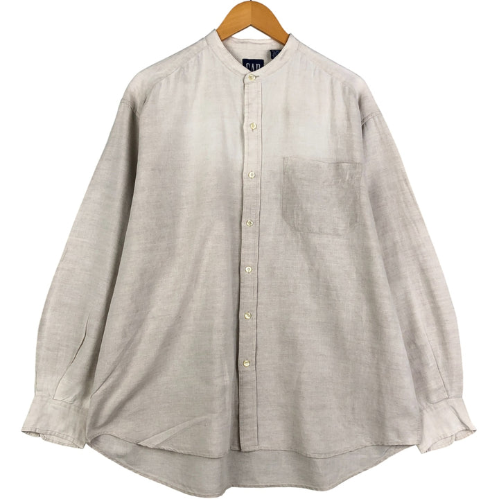 90'S GAP Vintage No-Collar Long Sleeve Linen and Cotton Shirt, Men's Size L cotton unbleached Vintage Second Hand