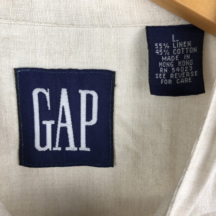 90'S GAP Vintage No-Collar Long Sleeve Linen and Cotton Shirt, Men's Size L cotton unbleached Vintage Second Hand