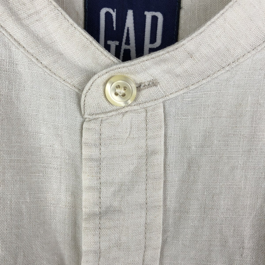 90'S GAP Vintage No-Collar Long Sleeve Linen and Cotton Shirt, Men's Size L cotton unbleached Vintage Second Hand