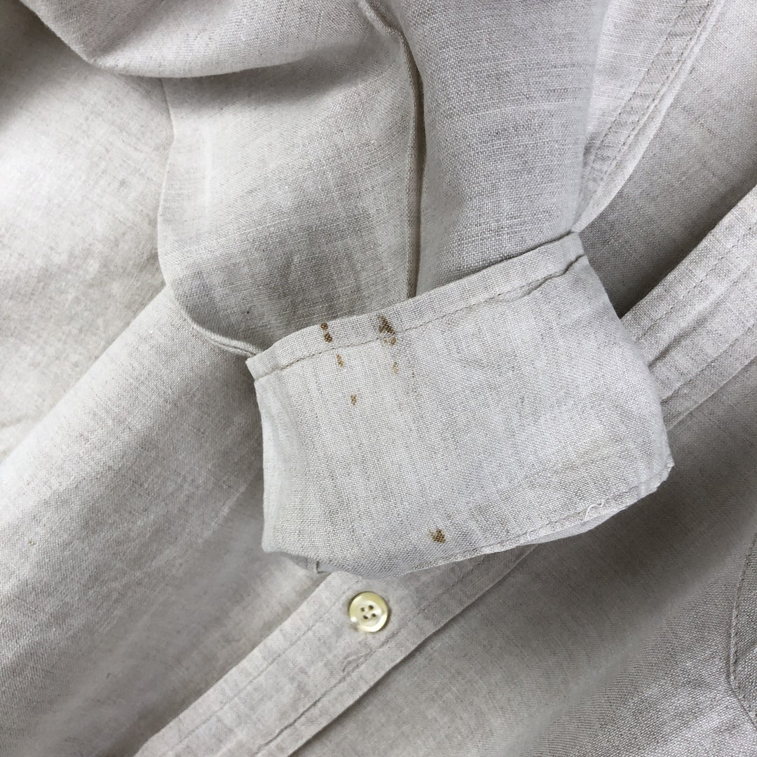 90'S GAP Vintage No-Collar Long Sleeve Linen and Cotton Shirt, Men's Size L cotton unbleached Vintage Second Hand