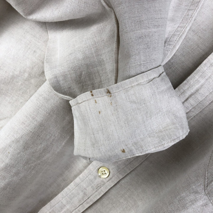90'S GAP Vintage No-Collar Long Sleeve Linen and Cotton Shirt, Men's Size L cotton unbleached Vintage Second Hand