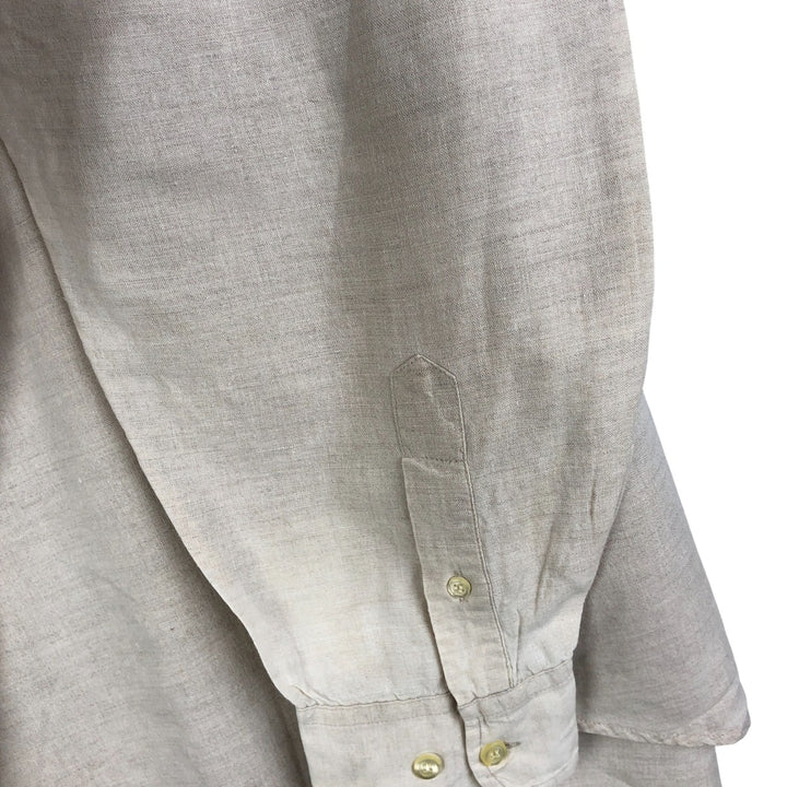 90'S GAP Vintage No-Collar Long Sleeve Linen and Cotton Shirt, Men's Size L cotton unbleached Vintage Second Hand