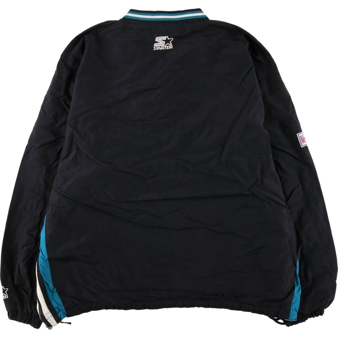 90'S Starter NFL Jacksonville Jaguars Tiger Pattern V-Neck Reversible Nylon Pullover, Men's Size XL Nylon black type Vintage Second Hand