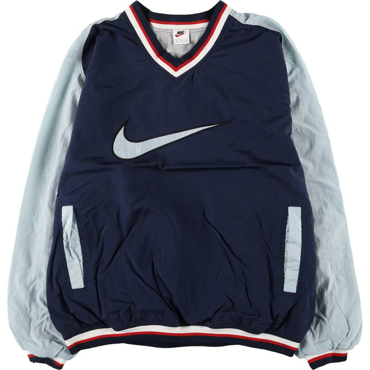 90'S Nike V-neck nylon pullover, men's size L, vintage Nylon navy blue type Vintage Second Hand