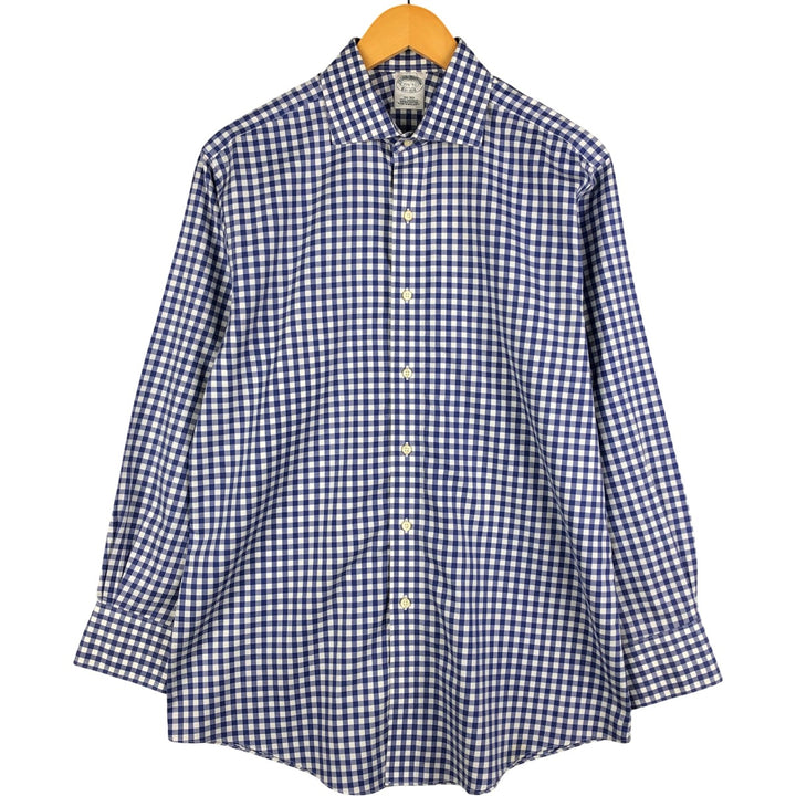 Brooks Brothers Est. 1818 Gingham Check Wide Collar Long Sleeve Cotton Check Shirt, Men's Size Medium Supima Cotton blue type Vintage Second Hand