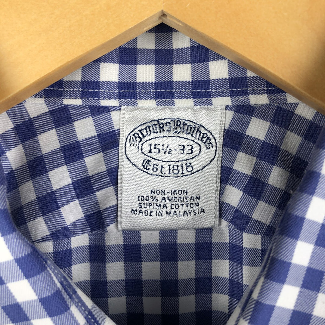 Brooks Brothers Est. 1818 Gingham Check Wide Collar Long Sleeve Cotton Check Shirt, Men's Size Medium Supima Cotton blue type Vintage Second Hand