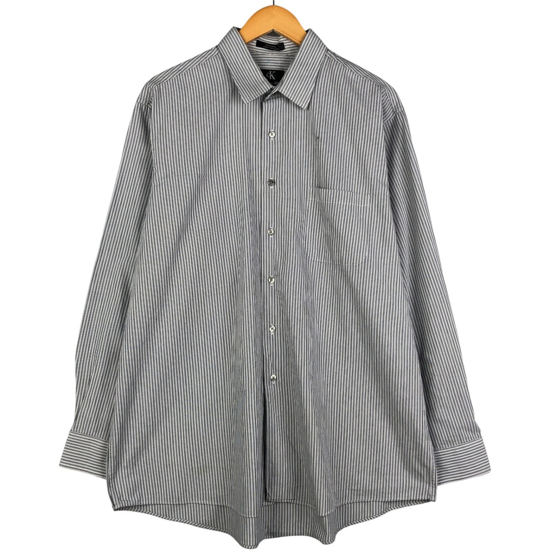 90s-00'S Vintage Calvin Klein Long Sleeve Cotton Striped Shirt, Men's Size XL cotton gray type Vintage Second Hand