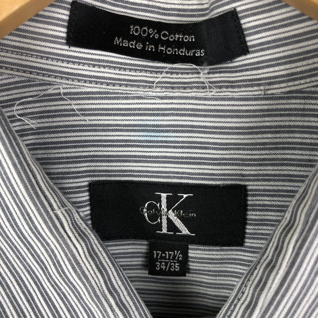 90s-00'S Vintage Calvin Klein Long Sleeve Cotton Striped Shirt, Men's Size XL cotton gray type Vintage Second Hand