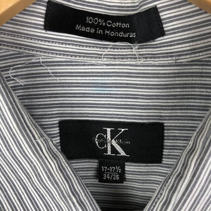 90s-00'S Vintage Calvin Klein Long Sleeve Cotton Striped Shirt, Men's Size XL cotton gray type Vintage Second Hand