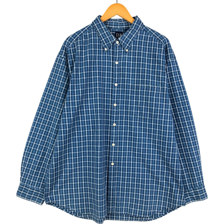 90'S GAP Vintage Long Sleeve Button-Down Check Shirt, Men's XL cotton blue type Vintage Second Hand