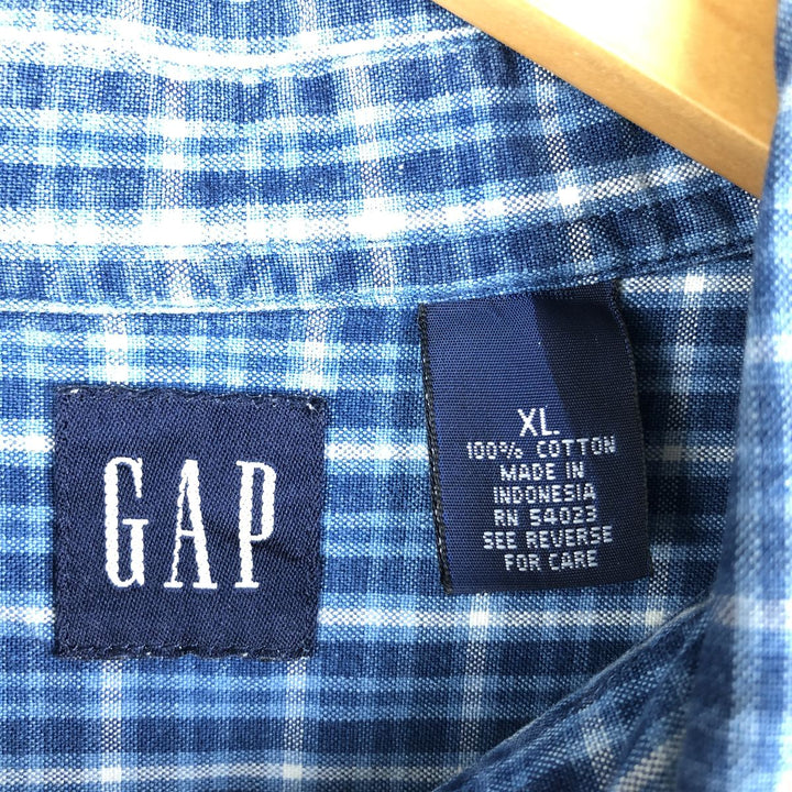 90'S GAP Vintage Long Sleeve Button-Down Check Shirt, Men's XL cotton blue type Vintage Second Hand