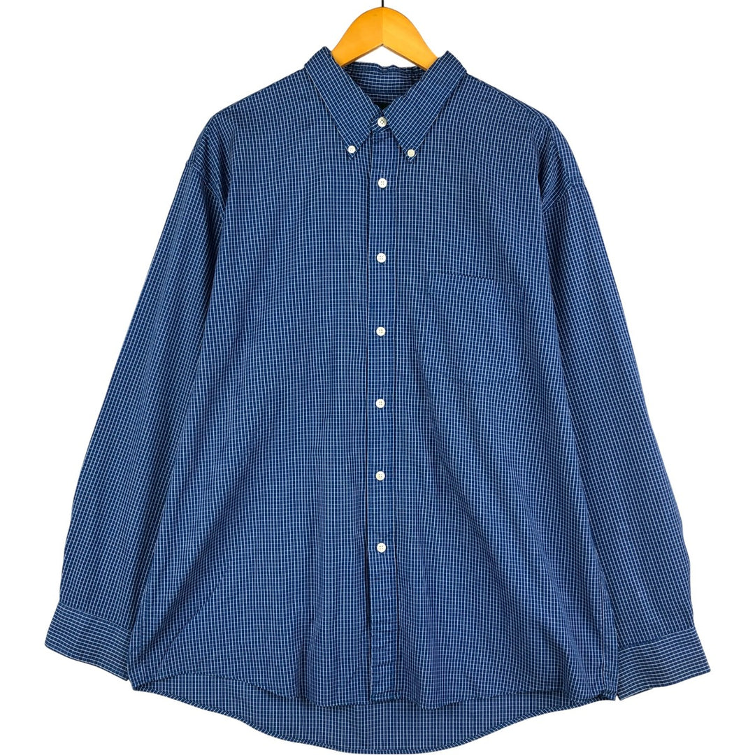90'S J.Crew long-sleeved button-down check shirt, men's size XL, vintage cotton blue type Vintage Second Hand