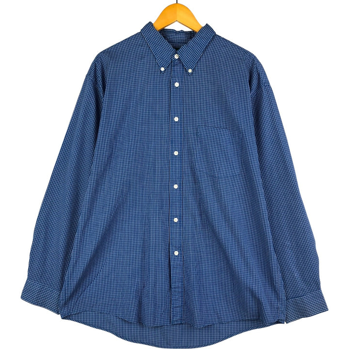 90'S J.Crew long-sleeved button-down check shirt, men's size XL, vintage cotton blue type Vintage Second Hand