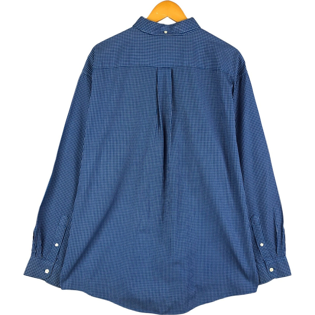 90'S J.Crew long-sleeved button-down check shirt, men's size XL, vintage cotton blue type Vintage Second Hand