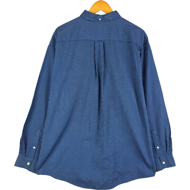 90'S J.Crew long-sleeved button-down check shirt, men's size XL, vintage cotton blue type Vintage Second Hand