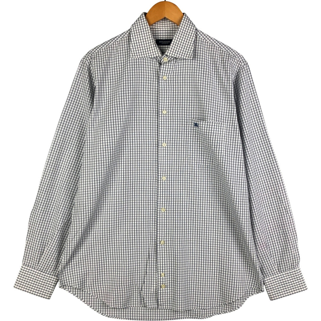 Burberry's LONDON wide-collar long-sleeved cotton check shirt, men's size M cotton white type Vintage Second Hand