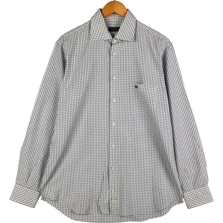 Burberry's LONDON wide-collar long-sleeved cotton check shirt, men's size M cotton white type Vintage Second Hand