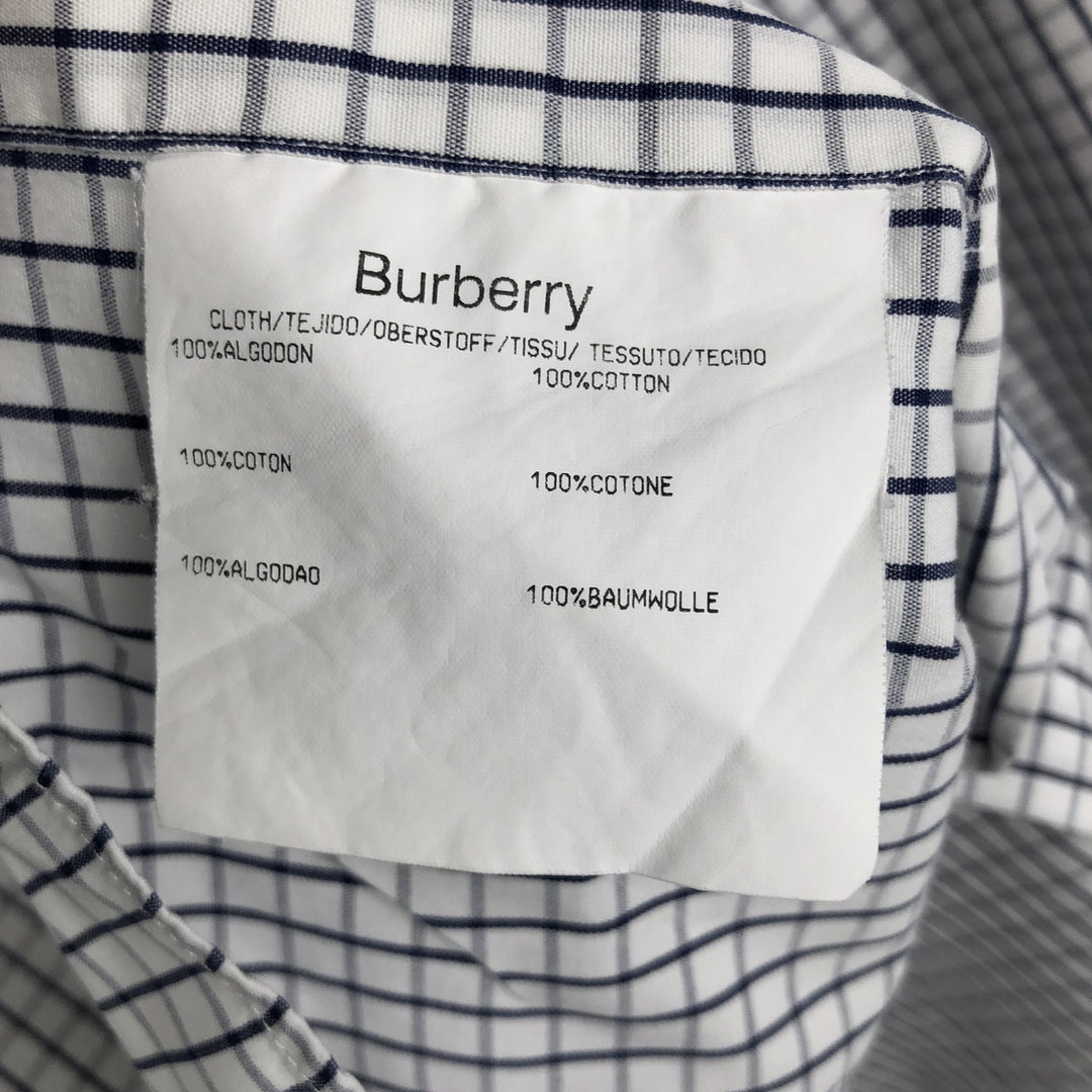 Burberry's LONDON wide-collar long-sleeved cotton check shirt, men's size M cotton white type Vintage Second Hand