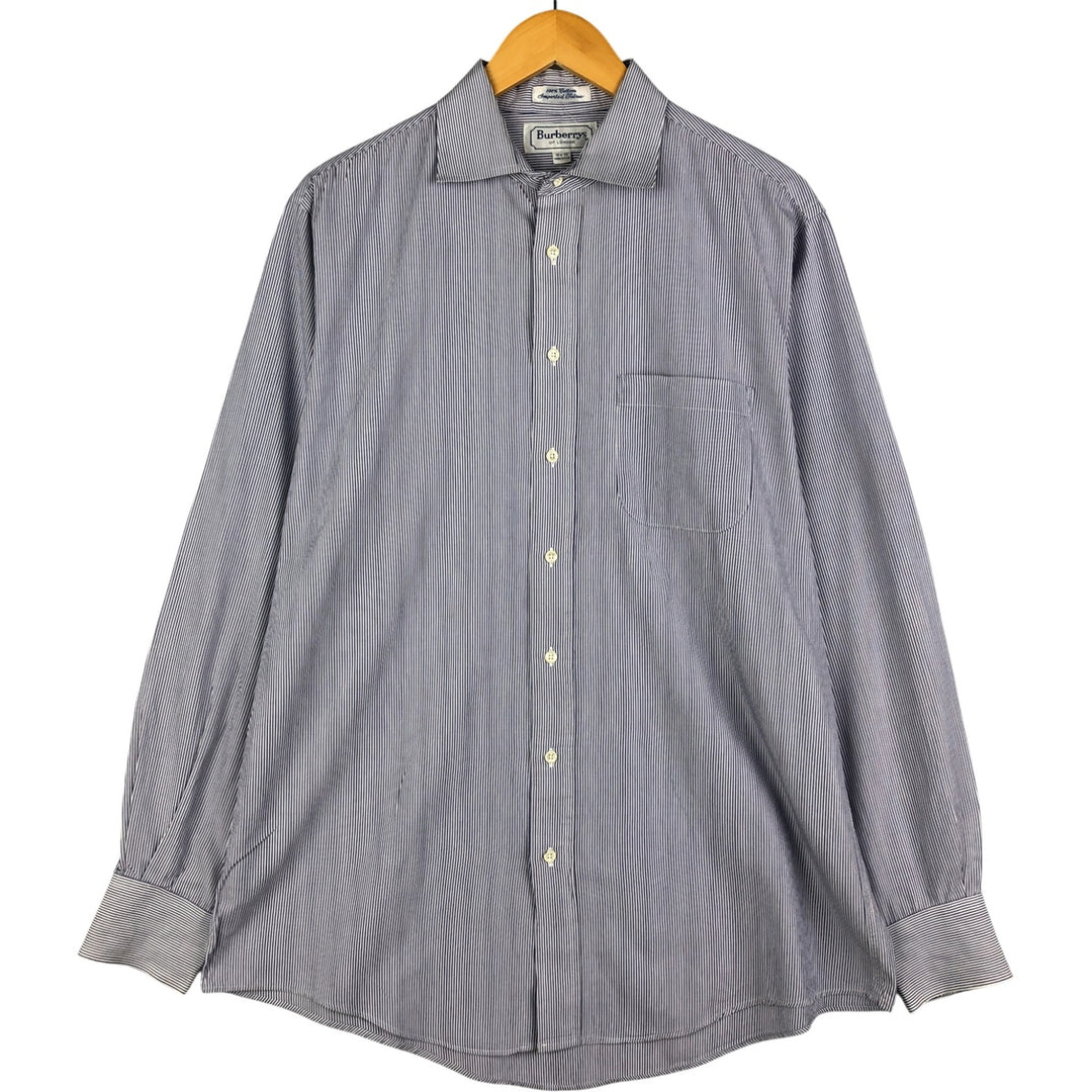 Burberry's BURBERRYS OF LONDON Wide Collar Long Sleeve Cotton Striped Shirt, Made in USA, Men's Size L cotton blue type Vintage Second Hand