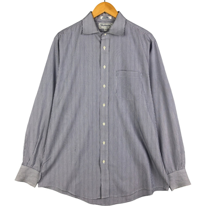 Burberry's BURBERRYS OF LONDON Wide Collar Long Sleeve Cotton Striped Shirt, Made in USA, Men's Size L cotton blue type Vintage Second Hand