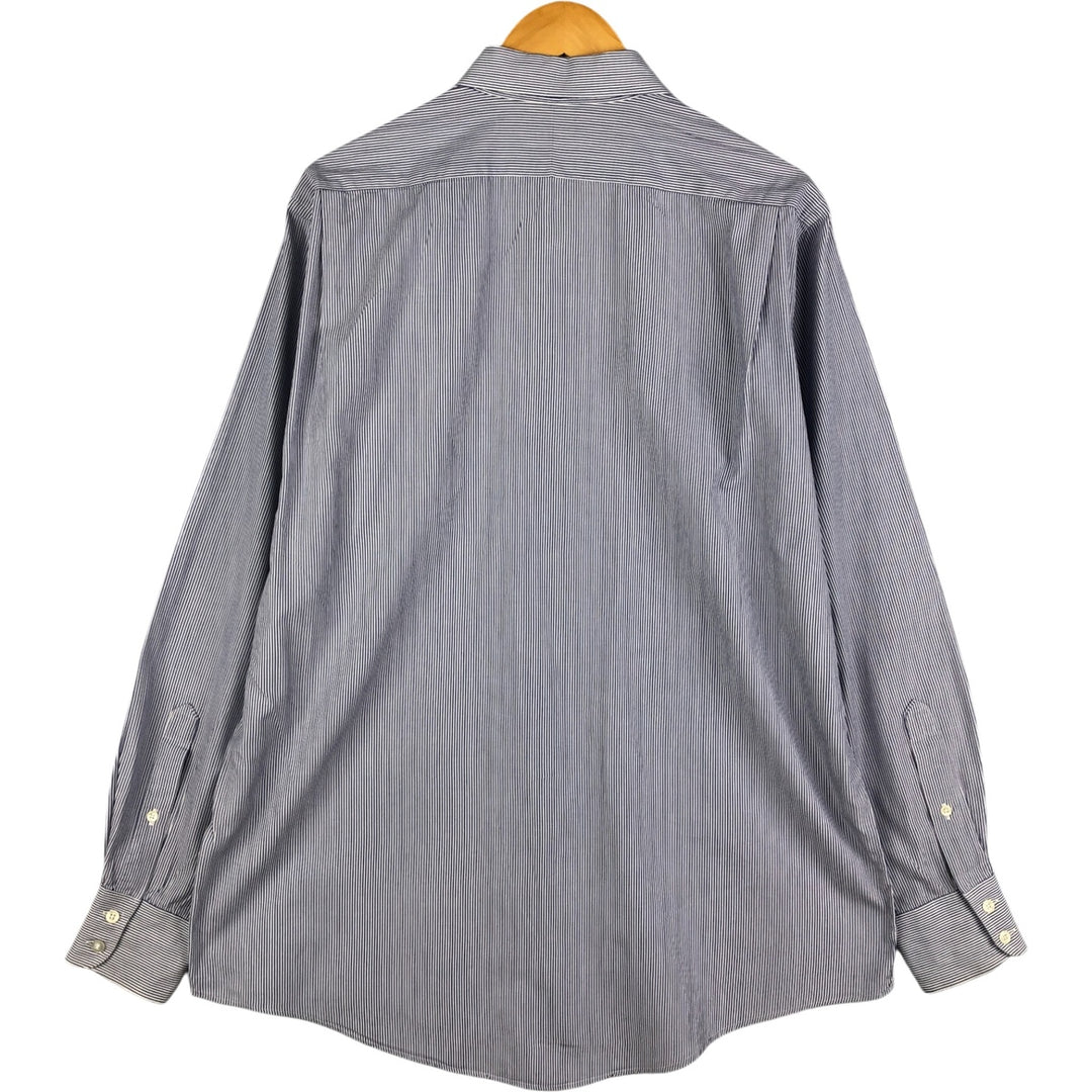 Burberry's BURBERRYS OF LONDON Wide Collar Long Sleeve Cotton Striped Shirt, Made in USA, Men's Size L cotton blue type Vintage Second Hand