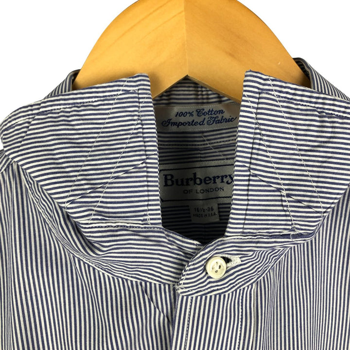 Burberry's BURBERRYS OF LONDON Wide Collar Long Sleeve Cotton Striped Shirt, Made in USA, Men's Size L cotton blue type Vintage Second Hand