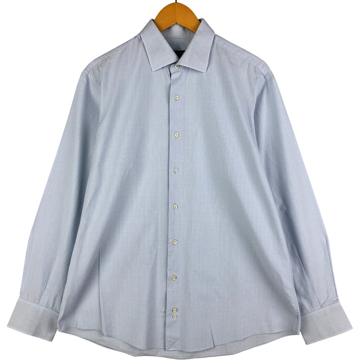 Burberry's LONDON wide-collar long-sleeved cotton check shirt, men's size M cotton Blue type light blue Vintage Second Hand