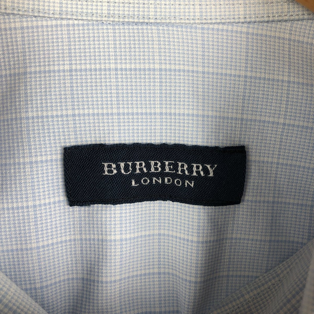 Burberry's LONDON wide-collar long-sleeved cotton check shirt, men's size M cotton Blue type light blue Vintage Second Hand