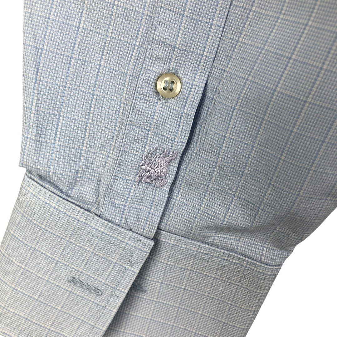 Burberry's LONDON wide-collar long-sleeved cotton check shirt, men's size M cotton Blue type light blue Vintage Second Hand