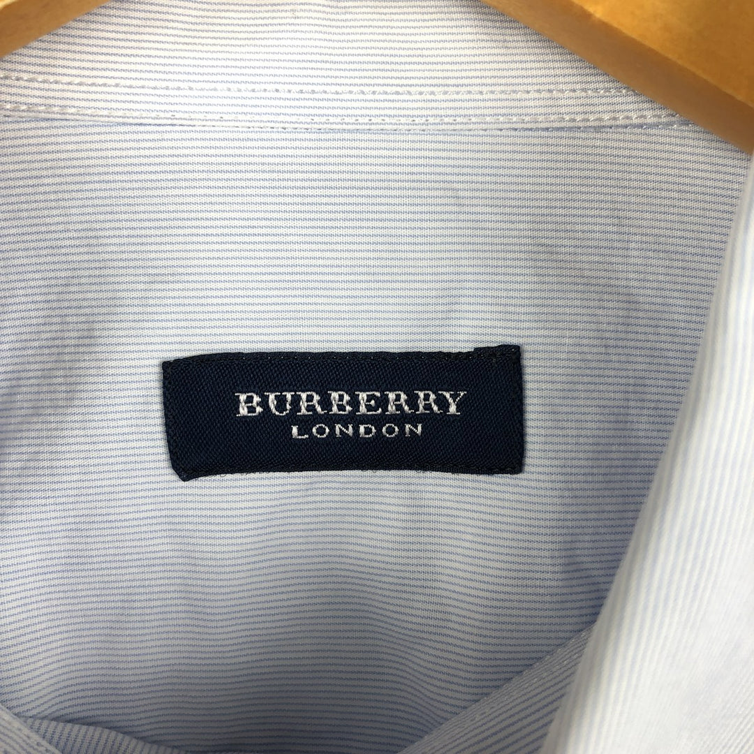 Burberry's LONDON wide-collar long-sleeved cotton striped shirt, made in Spain, men's size M cotton Blue type light blue Vintage Second Hand