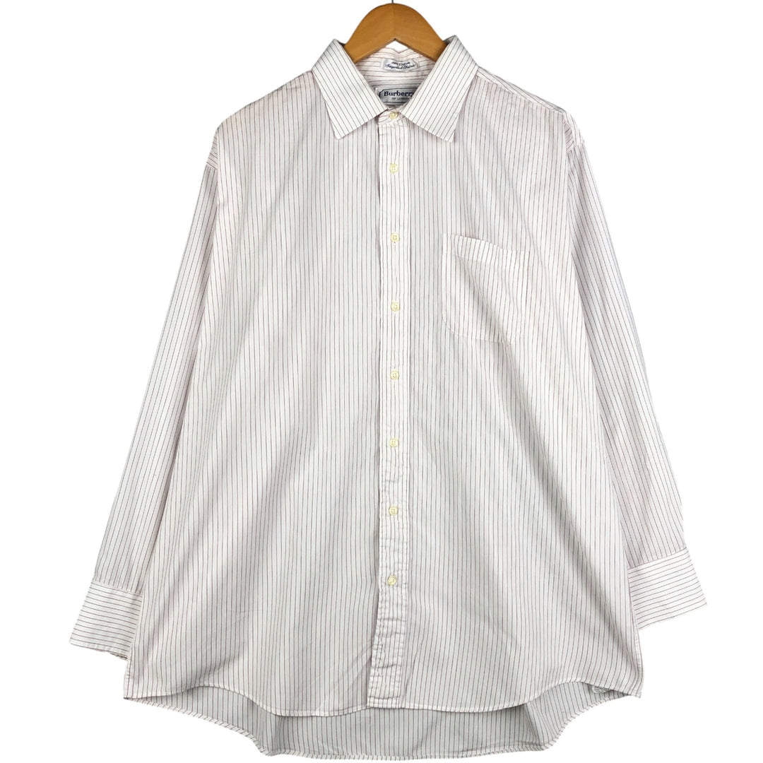 Burberry's BURBERRYS OF LONDON Wide Collar Long Sleeve Cotton Striped Shirt, Made in USA, Men's XL cotton white type Vintage Second Hand