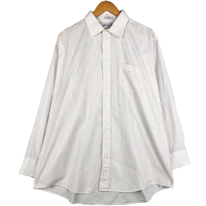Burberry's BURBERRYS OF LONDON Wide Collar Long Sleeve Cotton Striped Shirt, Made in USA, Men's XL cotton white type Vintage Second Hand