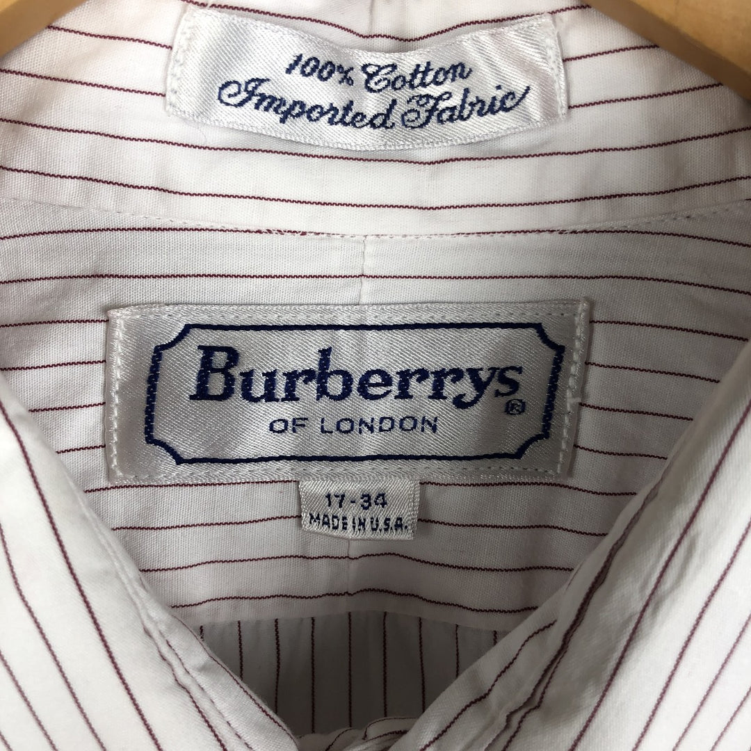 Burberry's BURBERRYS OF LONDON Wide Collar Long Sleeve Cotton Striped Shirt, Made in USA, Men's XL cotton white type Vintage Second Hand