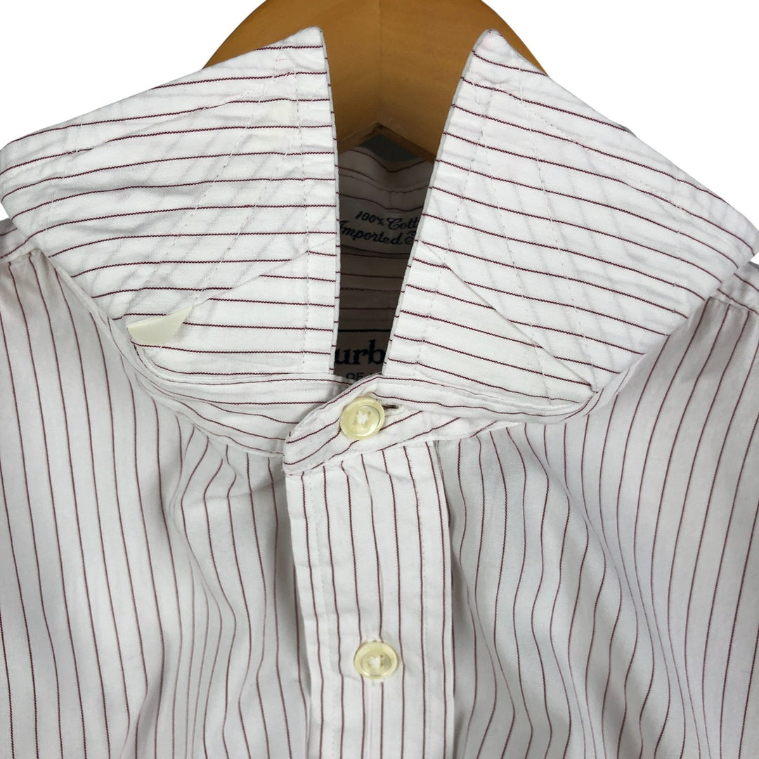 Burberry's BURBERRYS OF LONDON Wide Collar Long Sleeve Cotton Striped Shirt, Made in USA, Men's XL cotton white type Vintage Second Hand