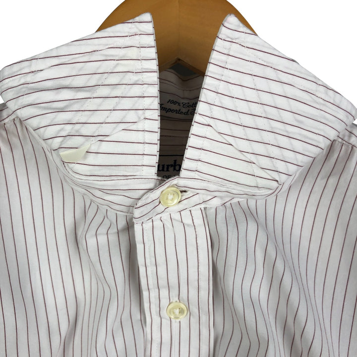Burberry's BURBERRYS OF LONDON Wide Collar Long Sleeve Cotton Striped Shirt, Made in USA, Men's XL cotton white type Vintage Second Hand